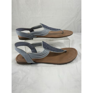 SM New York Women's Ellie T-Strap Blue Textile Sz 8 Medium